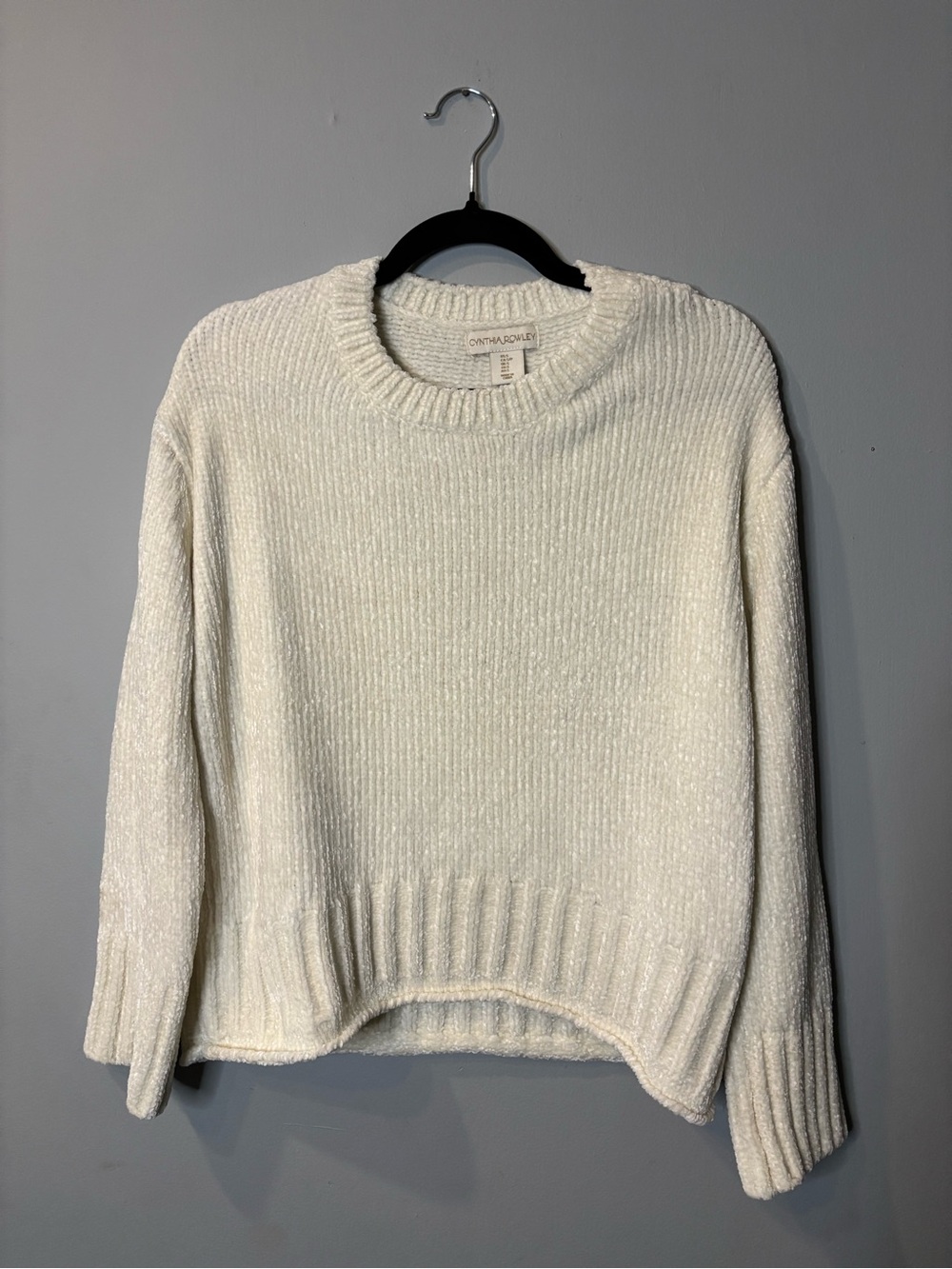 Cynthia Rowley Ivory Ribbed Crewneck Sweater